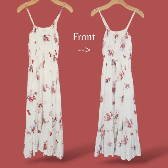 Blue Rain White Dress with Spaghetti Straps, Floral Pattern throughout sz Small - Picture 2 of 10